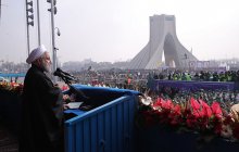Addressing demonstrators celebrating 38th anniversary of the victory of the Islamic revolution