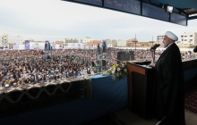 Addressing people at Gonbad-e Kavus’ Takhti Stadium