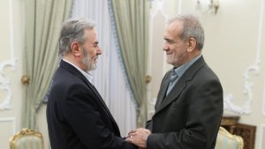 Dr Pezeshkian: Iran's position supporting cause of freedom of al-Quds will not change with change of governments/ We will not leave our Palestinian brothers and sisters alone against Zionists' crimes against humanity/ Ziyad Nakhaleh: Iran's loud voice in supporting resistance has key effect on maintaining spirit, steadfastness/ Palestinian people will never forget Iran's support
