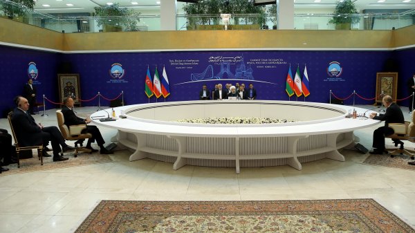 Extensive interaction with the world, especially neighbours, Tehran's strategic policy/We welcome any ideas, mechanisms that will strengthen relations with Moscow and Baku/Trilateral interaction of Iran, Russia and Azerbaijan develops regional stability, cooperation/Caspian Sea should remain the sea of peace, cooperation
