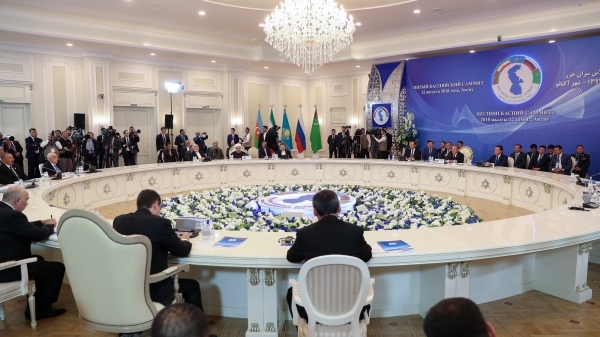 A great step taken by signing Caspian Sea Legal Regime Convention; yet still key issues remaining/Talks for final agreement, esp. on defining limits must continue/Stressing continued monitoring of Caspian Sea Legal Regime Convention by all states/Protecting environment, living water resources to be paid special attention

