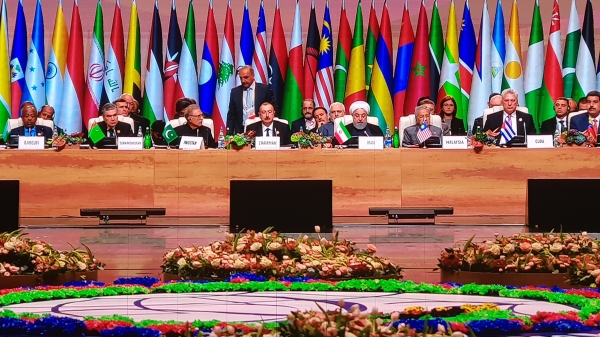 NAM can found a new pole of power in the multipolar world of future/ US’ employing of oppressive economic tools to impose illegitimate political goals on independent nations economic terrorism

