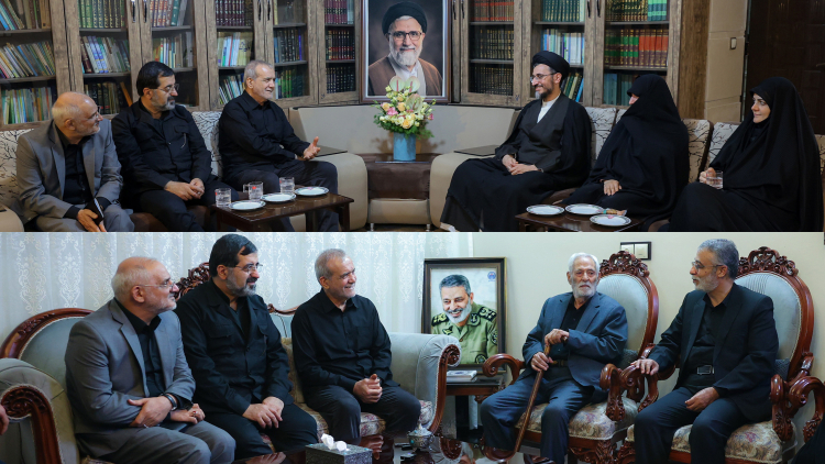 دیدار دکتر پزشکیان با خانواده شهیدان حجت‌الاسلام خطیب و امیر موسوی
