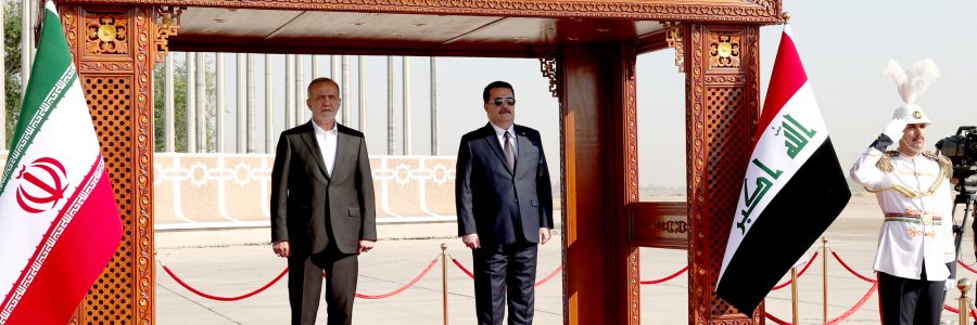 ورود رئیس جمهور به بغداد و استقبال رسمی نخست وزیر عراق