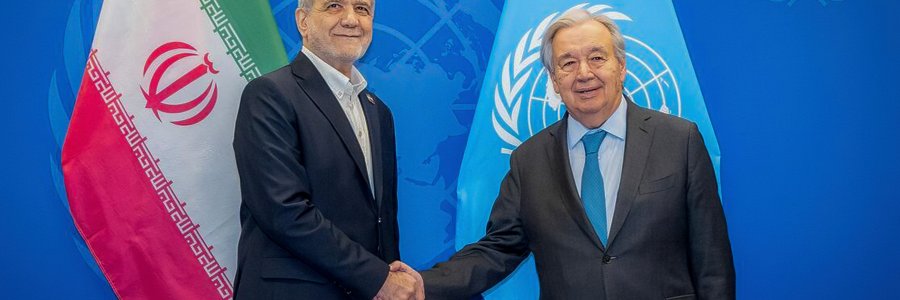 الرئيس بزشكيان والأمين العام للأمم المتحدة يؤكدان على الدبلوماسية والسلام الإقليمي وحل القضايا عبر الحوار

